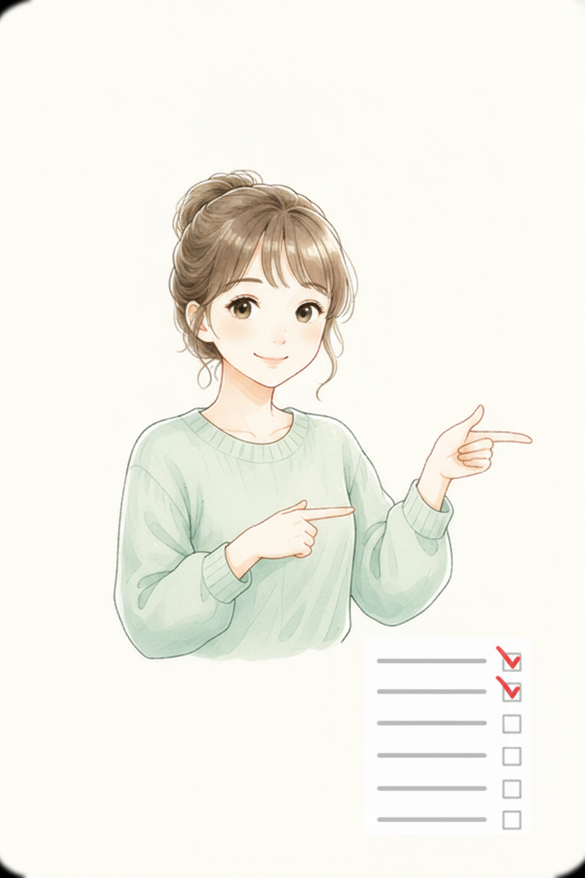 チェックリストを指さす女性のイラスト