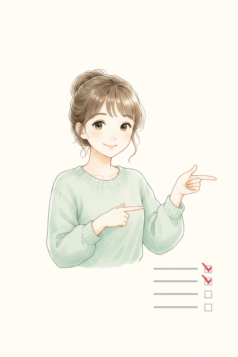 チェックリストを指さす女性のイラスト